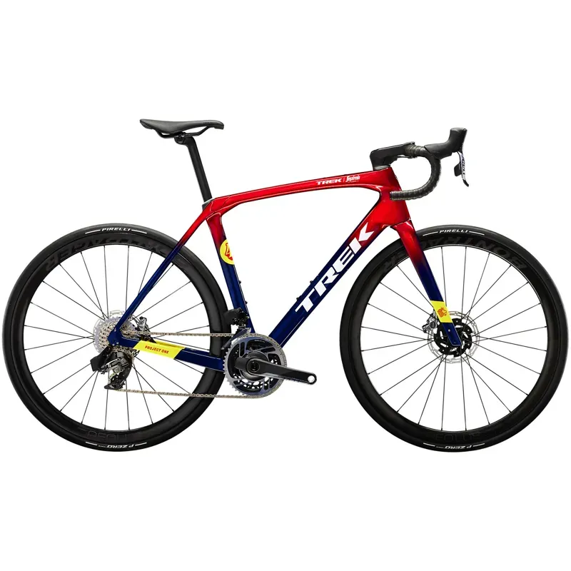 Trek Domane SLR 9 eTap Road Bike in Metallic Red Smoke Blue Smoke Fade