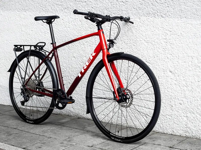 Trek FX 3 Disc Equipped Hybrid Bike in Viper Red to Cobra Blood-1