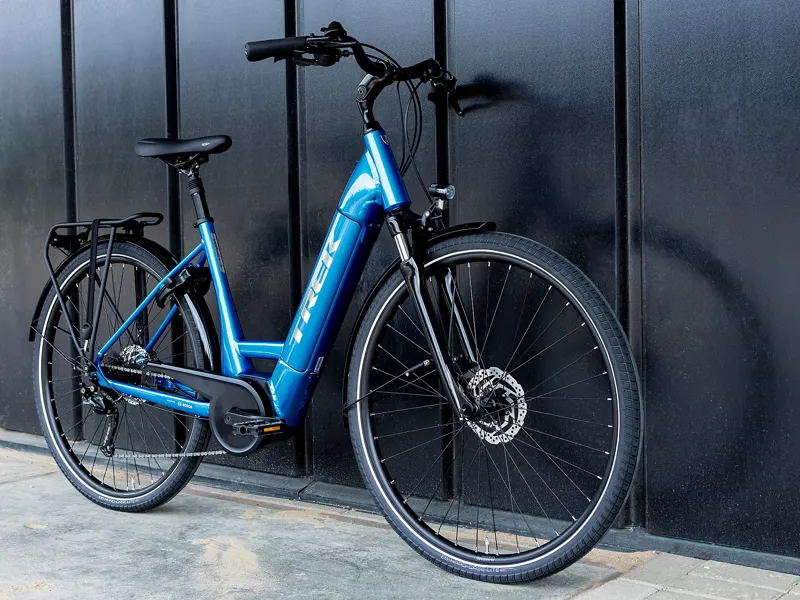 Trek Verve+ 3 Lowstep Hybrid Bike in Alpine Blue-1