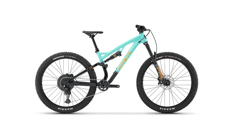 Whyte T-140 27 Junior Full Suspension Mountain Bike in Green with Gloss Green/Coral Orange